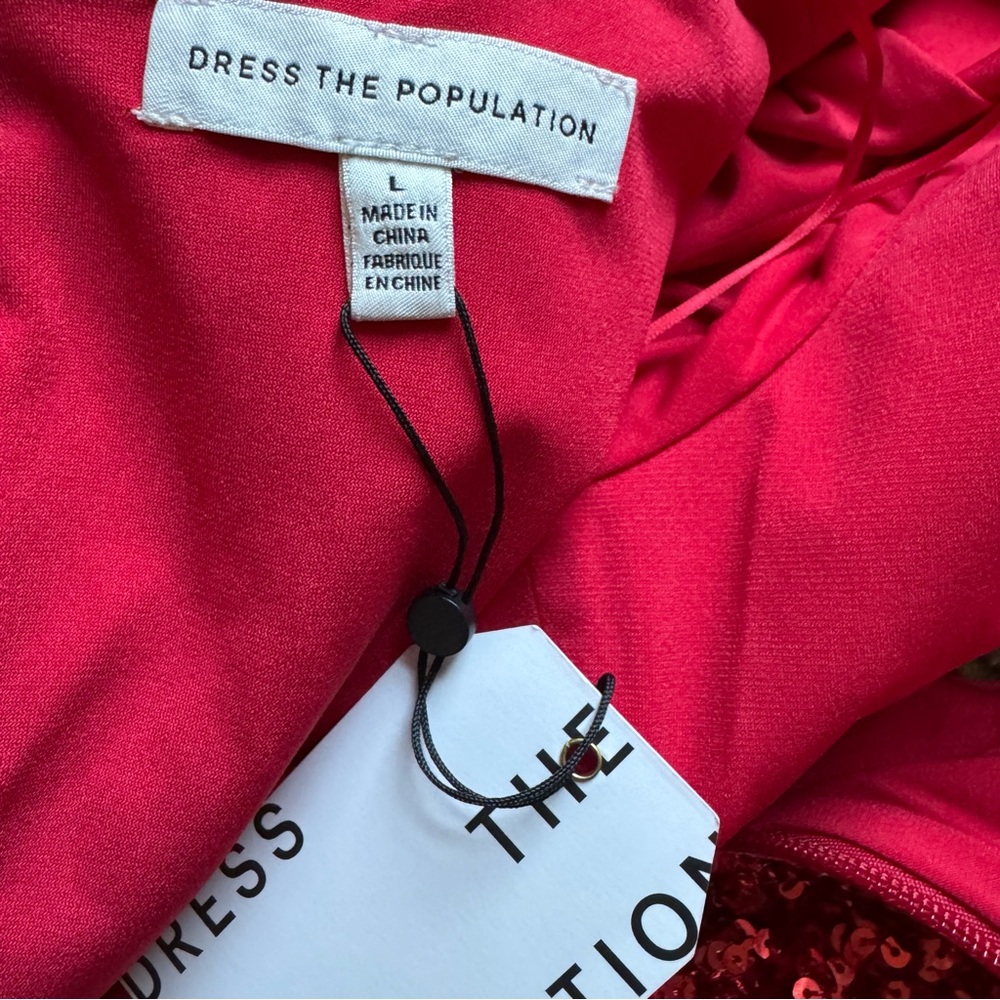 Dress the Population Tula Sequin Mini Dress Sz L Red Rouge Cut out Love - Picture 13 of 14